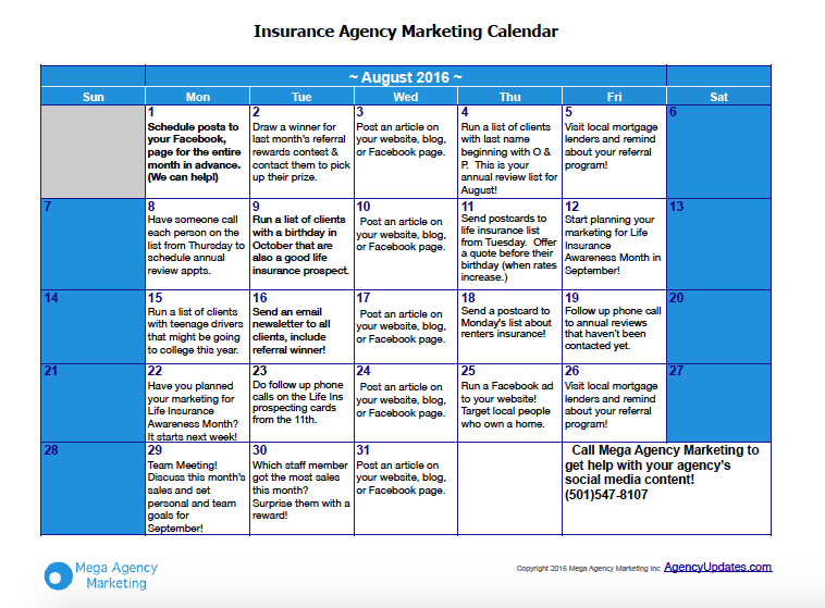 August Insurance Marketing Calendar Agency Updates Insurance Marketing