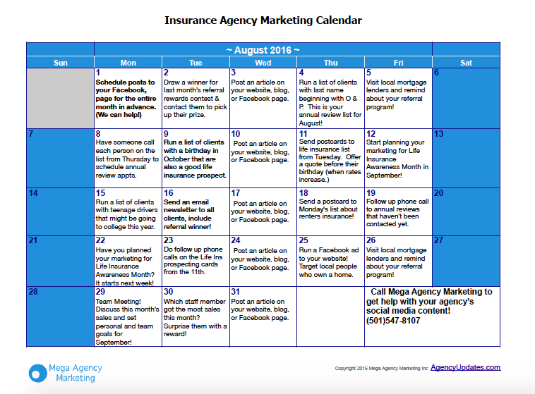 August Insurance Marketing Calendar